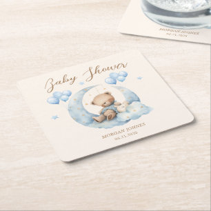 Dessous De Verre Carré Baby shower Blue Teddy Bear Stars