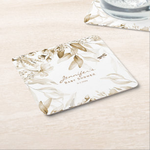 Dessous De Verre Carré Baby shower Boho, Sepia Still Life Floral Drop,