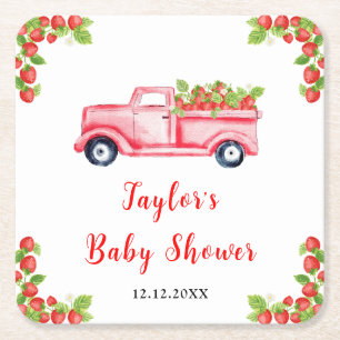 Dessous De Verre Carré Baby Shower Camion Fraise