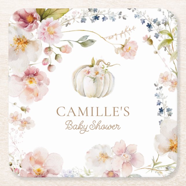 Dessous De Verre Carré Baby shower Citrouille Boho Automne (Devant)