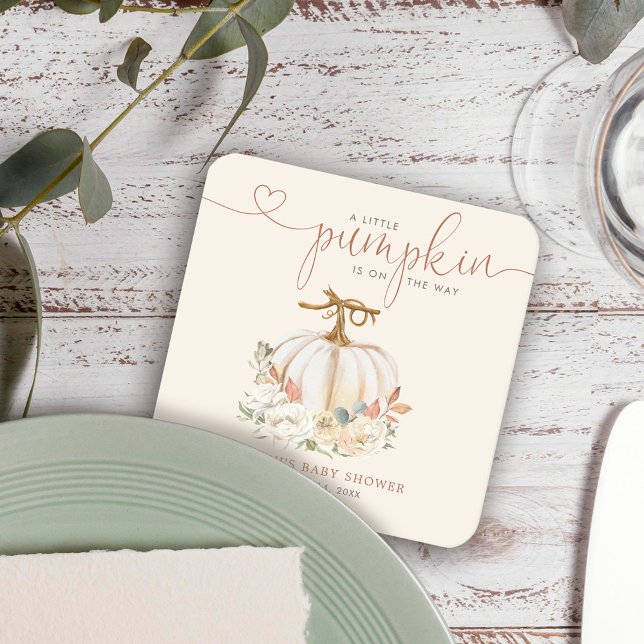 Dessous De Verre Carré Baby shower Citrouille de Fall Little (A little pumpkin fall floral rustic baby shower coaster decor is perfect way to celebrate.)