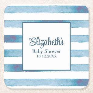 Dessous De Verre Carré Baby shower d'aquarelle bleu marine