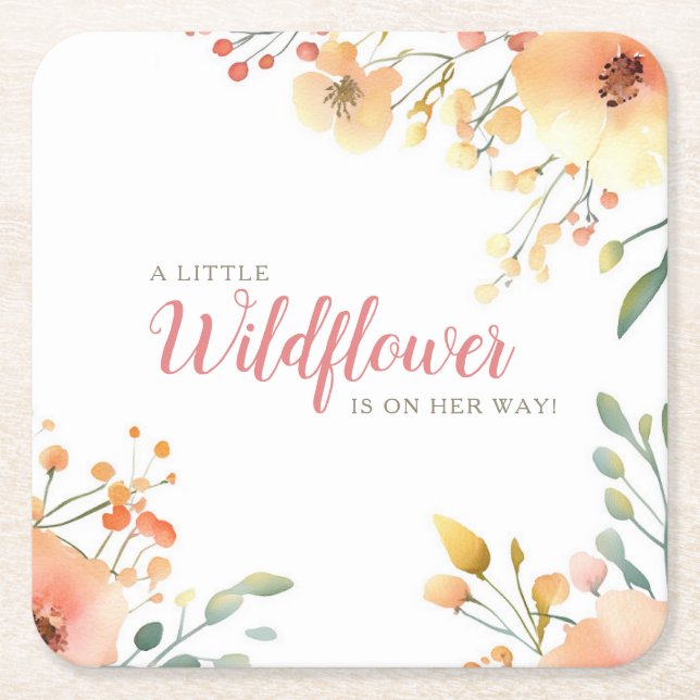 Dessous De Verre Carré Baby shower d'aquarelle Little Fleur sauvage Boho (Devant)