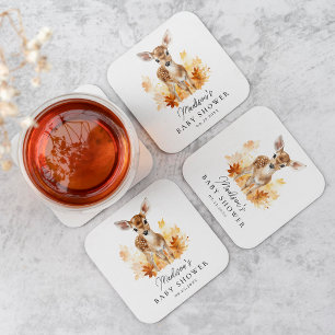 Dessous De Verre Carré Baby shower d'automne de cerfs de bois mignon