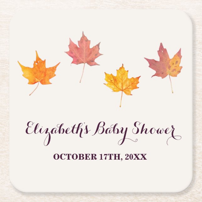 Dessous De Verre Carré Baby shower d'automne Maple Feuille (Devant)