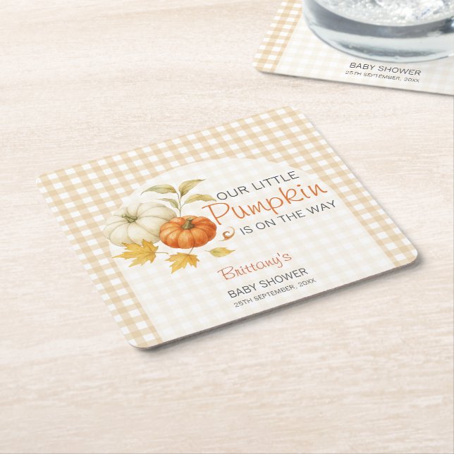 Dessous De Verre Carré Baby shower d'automne petit Citrouille (Incliné)