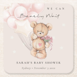 Dessous De Verre Carré Baby shower de ballon d'ours d'attente blanc mou