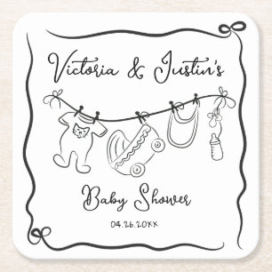 Dessous De Verre Carré Baby shower de bienvenue Whimsical