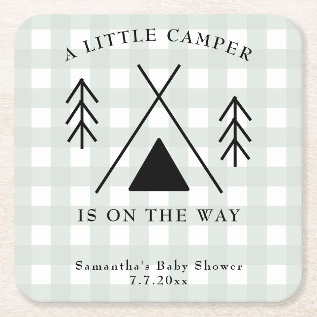 Dessous De Verre Carré Baby shower de camping (Devant)