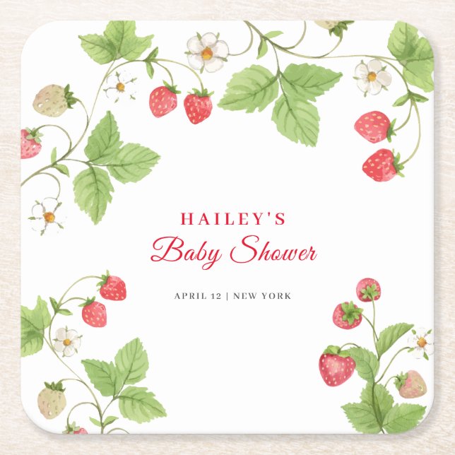 Dessous De Verre Carré Baby shower de fraise doux simple (Devant)