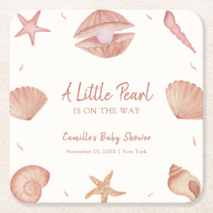 Dessous De Verre Carré Baby shower de perles Neutral Summer Ocean Seashel