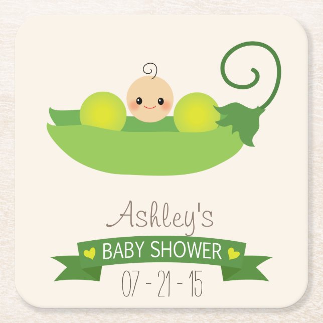 Dessous De Verre Carré Baby shower de pois doux verts (Devant)