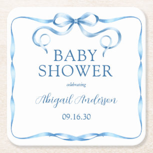 Dessous De Verre Carré Baby shower de ruban bleu aquarelle