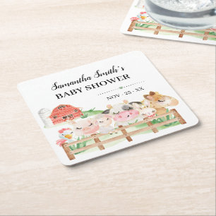 Dessous De Verre Carré Baby shower des animaux de ferme