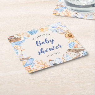 Dessous De Verre Carré baby shower d'illustrations de plage nautique