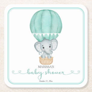 Dessous De Verre Carré Baby shower écologique éléphant genre neutre
