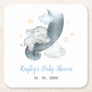 Dessous De Verre Carré Baby shower Eléphant Personnalisé (Nuage Eléphant)