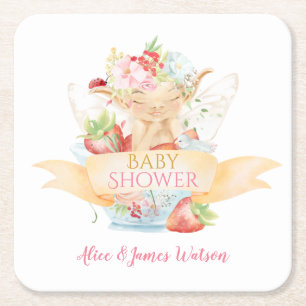Dessous De Verre Carré Baby shower Fille Delicate Fée Bébé