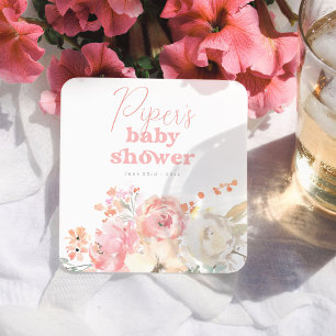 Dessous De Verre Carré Baby Shower Fille Rose Floral Rétro