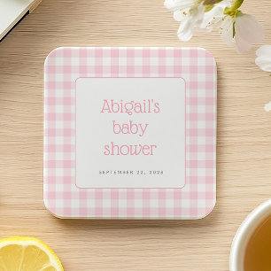 Dessous De Verre Carré Baby Shower Filles Vichy Rose Rustique