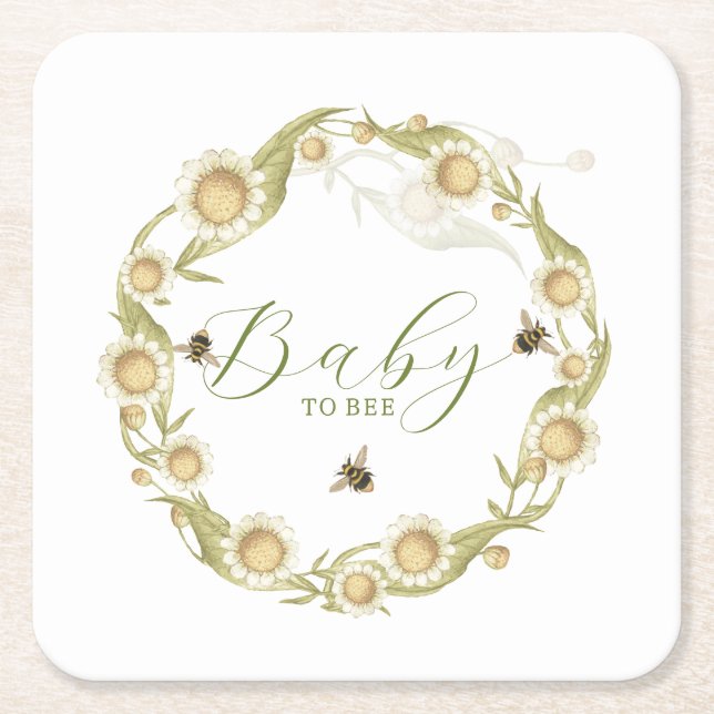 Dessous De Verre Carré Baby shower fleur sauvage bébé à abeille (Devant)