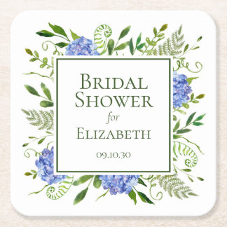 Dessous De Verre Carré Baby Shower Fleurs d'Hydrange Bleues