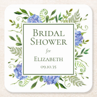 Dessous De Verre Carré Baby Shower Fleurs d'Hydrange Bleues