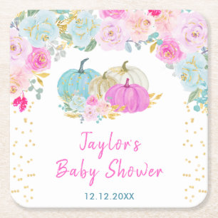 Dessous De Verre Carré Baby Shower Fleurs Pastel de Citrouilles