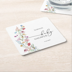 Dessous De Verre Carré Baby Shower Fleurs Sauvages