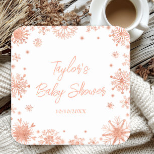 Dessous De Verre Carré Baby Shower Flocons de Neige Rose Gold