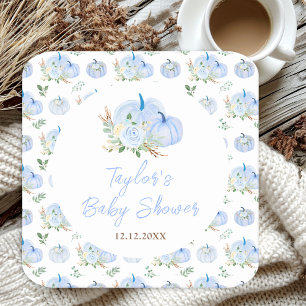 Dessous De Verre Carré Baby shower Floral Citrouille bleu