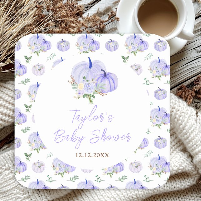 Dessous De Verre Carré Baby shower Floral Citrouille violet (Créateur téléchargé)