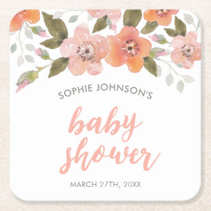 Dessous De Verre Carré Baby shower floral délicat