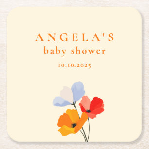 Dessous De Verre Carré Baby shower floral gras
