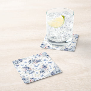 Dessous De Verre Carré Baby shower Garçon Gold & Blue Butterflies