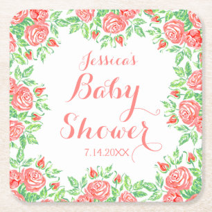 Dessous De Verre Carré Baby shower Girly de roses roses