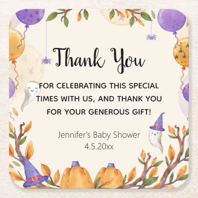 Dessous De Verre Carré baby shower halloween merci mignon (Devant)