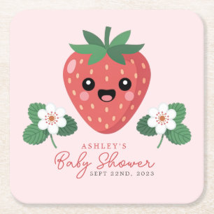 Dessous De Verre Carré Baby Shower Kawaii Fraise