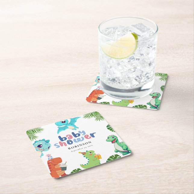 Dessous De Verre Carré Baby shower Little Dino (En situation)
