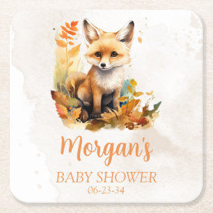 Dessous De Verre Carré Baby shower mite de Fox Woodland