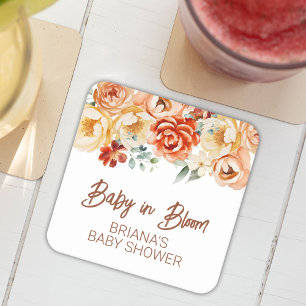 Dessous De Verre Carré Baby-Shower Mixte Floral Beige Rouille