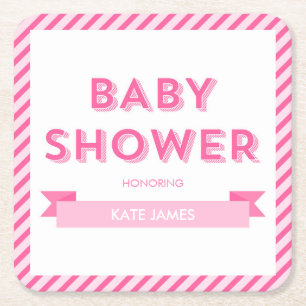 Dessous De Verre Carré Baby shower moderne à rayures roses