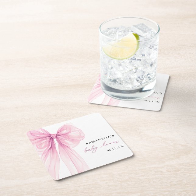 Dessous De Verre Carré Baby shower moderne de la boue rose (En situation)