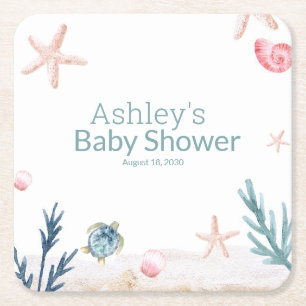 Dessous De Verre Carré Baby shower moderne de la tortue marine Starfish G