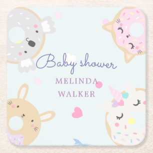 Dessous De Verre Carré baby shower monogramme de beignes animaux mignons