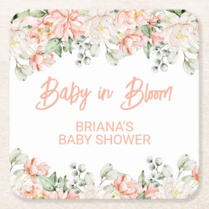 Dessous De Verre Carré Baby shower neutre beige ivoire Pêcher