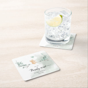 Dessous De Verre Carré Baby shower Ours Eucalyptus