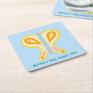Dessous De Verre Carré Baby shower PERSONNALISÉ À Papillon mou