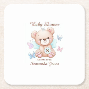 Dessous De Verre Carré Baby shower personnalisé de l'ours