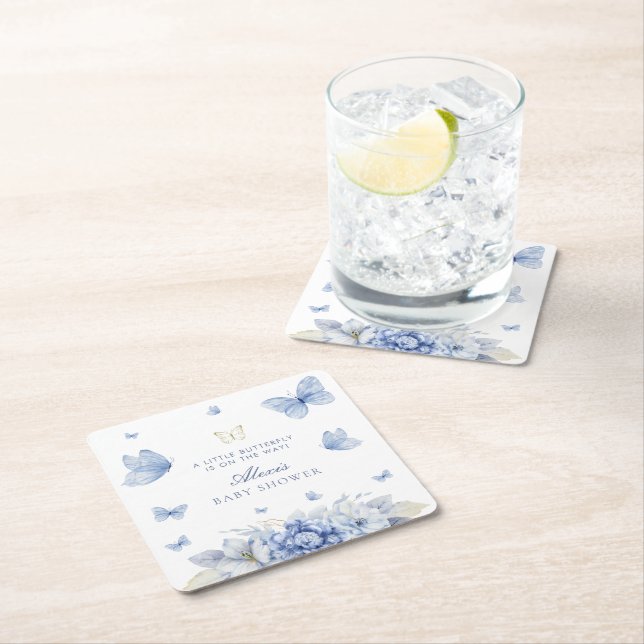 Dessous De Verre Carré Baby shower petit papillon (En situation)